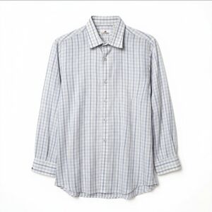 Custom Shop White & Blue Plaid Button Down Dress Casual Men’s Shirt